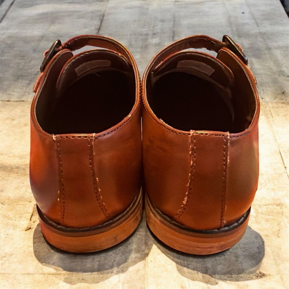 Stacy Adams Brown Leather Monk Strap Buckle Cap Toe Round Dress Shoes Size 7 - Picture 3 of 5